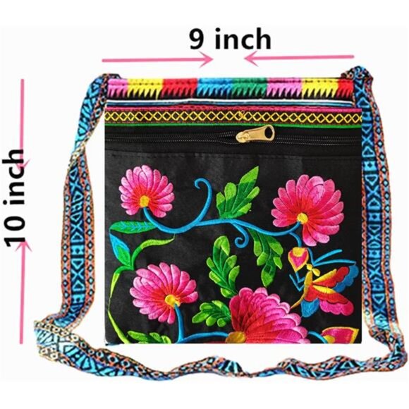 Hobo Crossbody Bag for women, Vintage Ethnic Tribal Embroidered Boho Hippie Tote - Picture 3 of 7